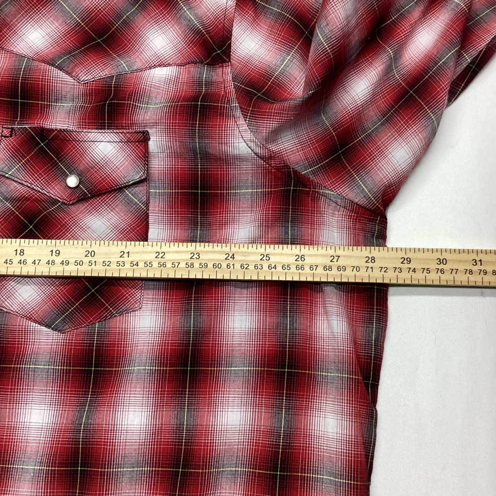 Wrangler Mens 2XL Big Western Snap Shirt Red Black Plaid Long Sleeve WM150RD - Picture 2 of 7